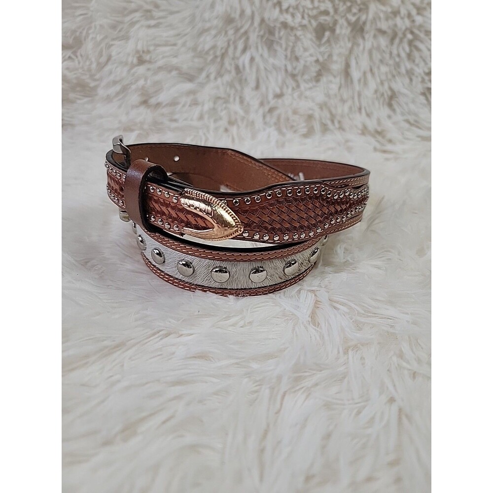 Ranger Belt Company Western Leather Belt Studded Cowgirl Womens Size 32 Cowhide - Picture 2 of 10